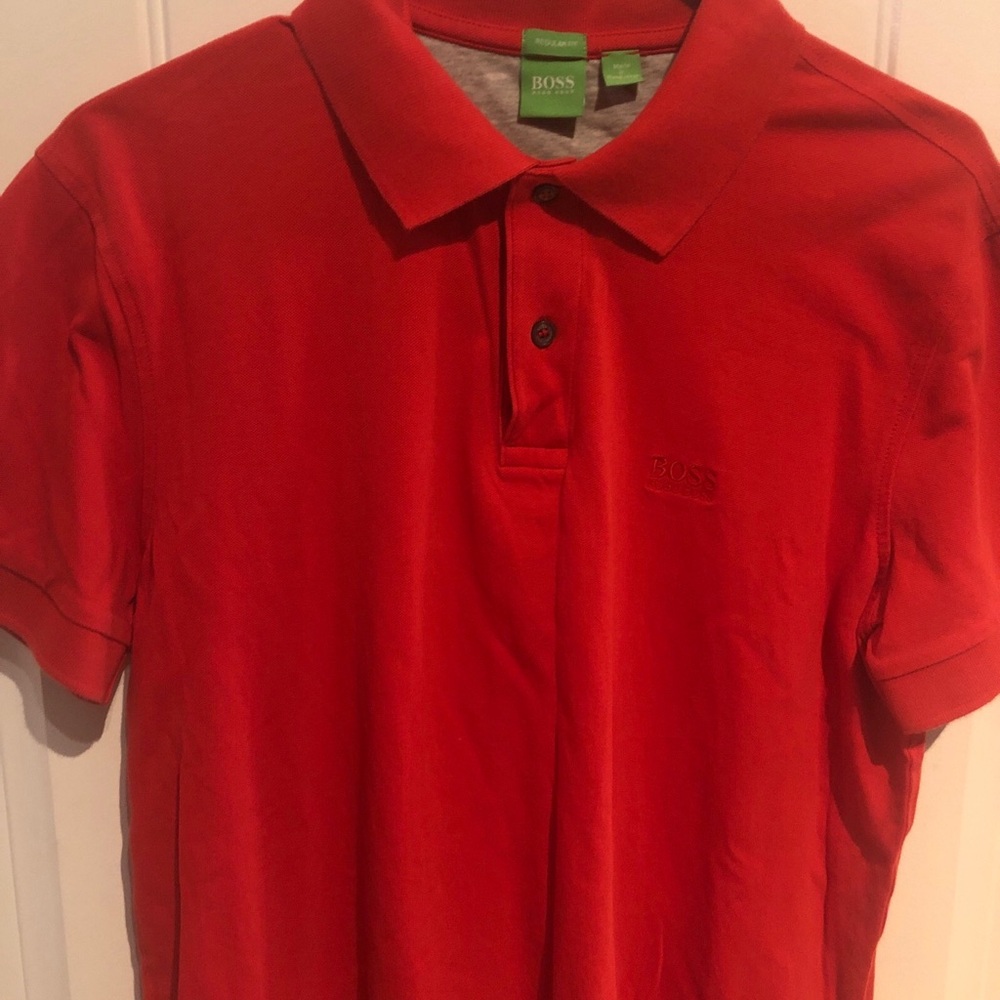 Hugo Boss Polo Shirt Mens Red Short Sleeve Regular Fit Size Large